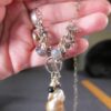 Very unique sterling silver necklace heart link chain real pearl drop glass bead - Image 8