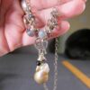 Very unique sterling silver necklace heart link chain real pearl drop glass bead - Image 9