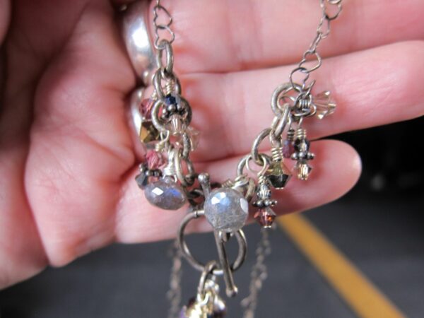 Very unique sterling silver necklace heart link chain real pearl drop glass bead - Image 10