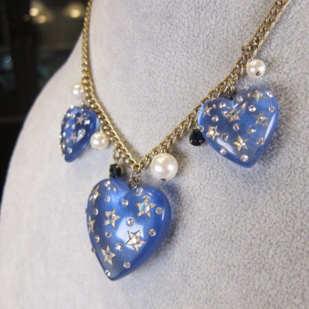 Betsey Johnson Vintage Heavens to Betsey Blue Lucite Puffy Heart Star Necklace
