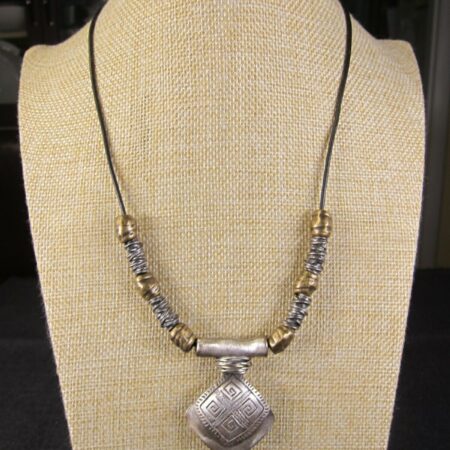 Gorgeous Chico's mixed metals brutalist style necklace on black cord 18" long