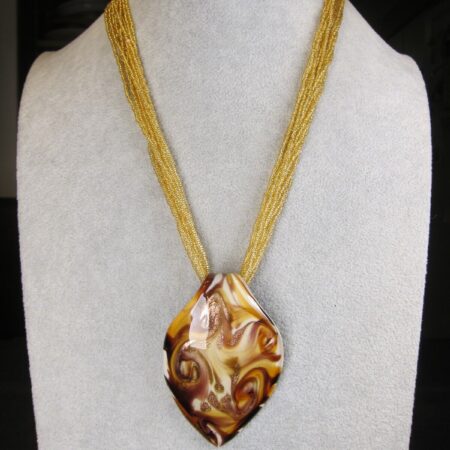 Gorgeous golden seed bead & Murano Glass pendant necklace 20" Italy