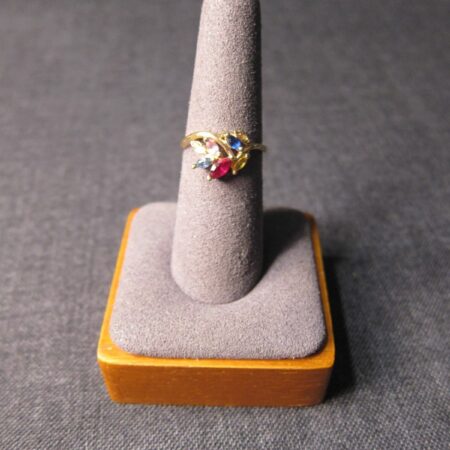 Gorgeous multi-color rhinestone faceted glass leaf design ring red blue 6