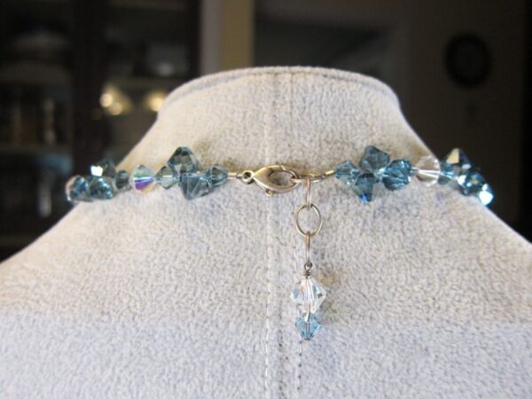 Beautiful AB blue & clear glass beaded 16-17" necklace sterling silver clasp - Image 3