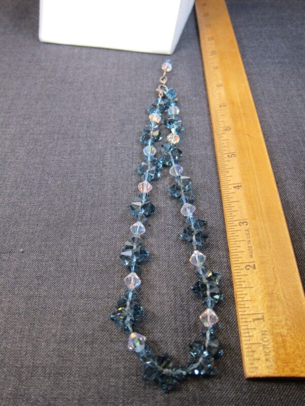 Beautiful AB blue & clear glass beaded 16-17" necklace sterling silver clasp - Image 5