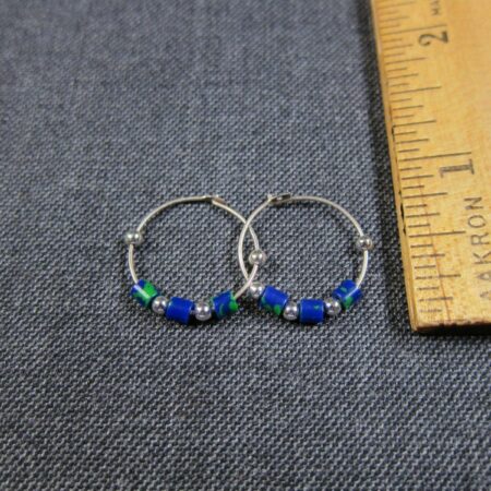Beautiful little sterling silver hoop earrings blue & green Azurite stone beads