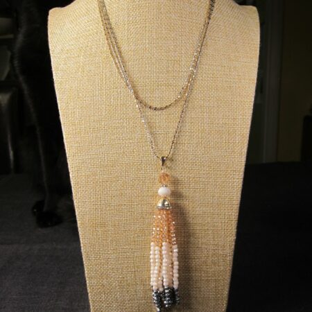 Gorgeous Christopher and Banks long silver & gold-tone necklace w/glass tassel