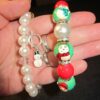 Cute! Lot of 2 Christmas snowman bracelts glass painted beads & pearls charm NRQ