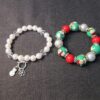 Cute! Lot of 2 Christmas snowman bracelts glass painted beads & pearls charm NRQ - Image 2