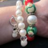 Cute! Lot of 2 Christmas snowman bracelts glass painted beads & pearls charm NRQ - Image 5