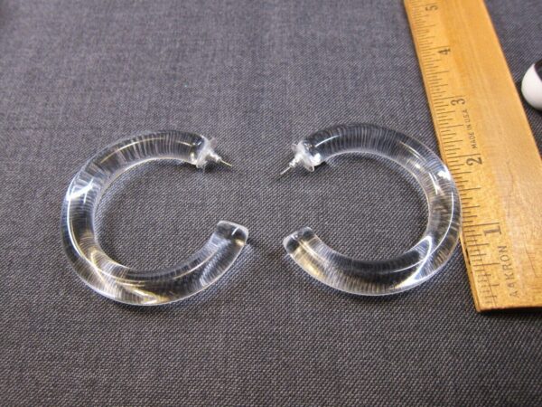 Beautiful, very smooth large clear acrylic tube hoop earrings 2.25" - Image 2