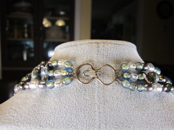 Gorgeous handmade 3-strand beaded necklace stone glass Biwa freshwater pearls - Image 3