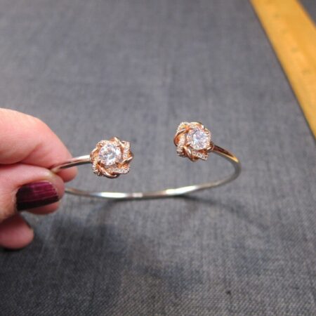 Gorgeous sterling silver & rose gold plated cuff bracelet w/clear CZ stones
