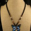 Gorgeous large copper and rainbow enamel butterfly pendant beaded necklace 18" - Image 2