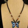 Gorgeous large copper and rainbow enamel butterfly pendant beaded necklace 18" - Image 3