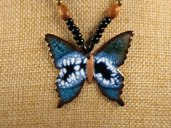 Gorgeous large copper and rainbow enamel butterfly pendant beaded necklace 18" - Image 4
