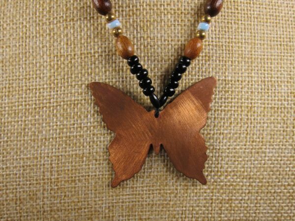 Gorgeous large copper and rainbow enamel butterfly pendant beaded necklace 18" - Image 5