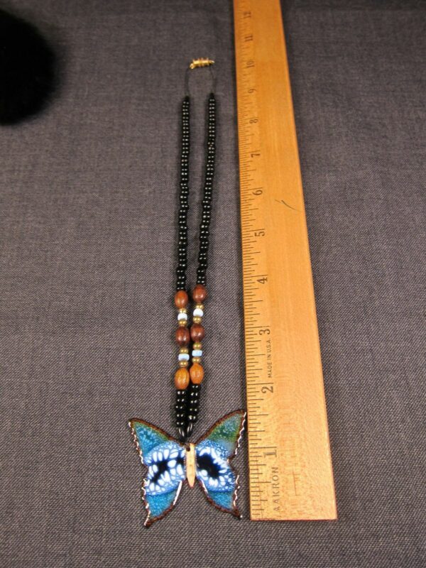 Gorgeous large copper and rainbow enamel butterfly pendant beaded necklace 18" - Image 7