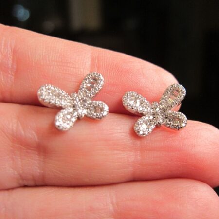 Beautiful sparkly sterling silver 925 white stone butterfly stud earrings