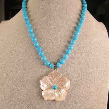 Gorgeous Lucas Lameth 925 LUC sterling silver mother of pearl hibiscus necklace