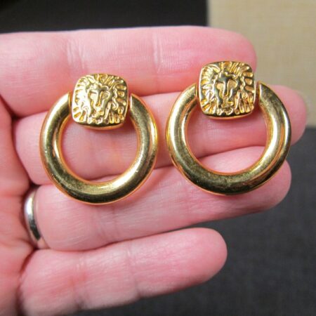 Gorgeous vintage Anne Klein Lion Door Knocker style earrings pierced hoops 1"