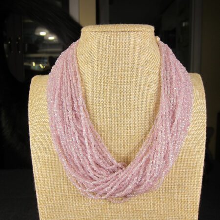Gorgeous unique multi-strand pink glass seed bead necklace w/1938 India coin