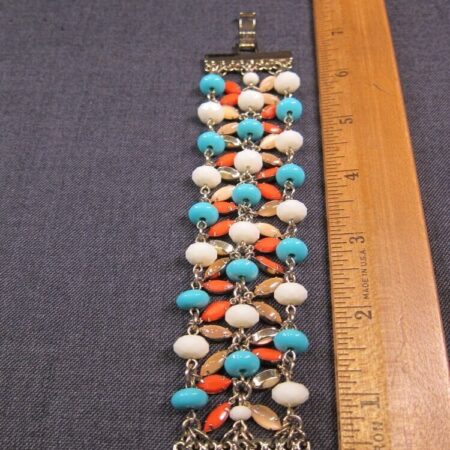 Beautiful wide beaded bracelet Banana Republic blue orange white gold-tone
