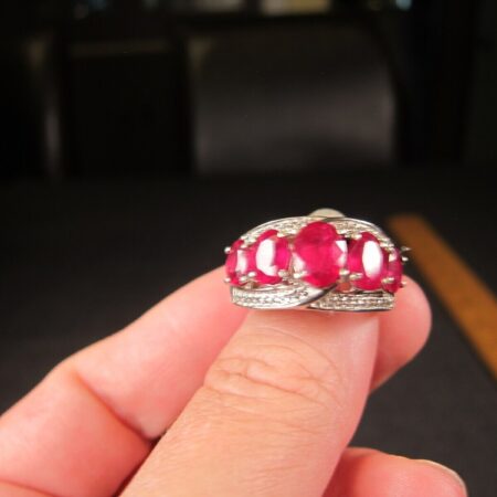 Gorgeous sterling silver STS 925 size 8 lab ruby ring large stones!
