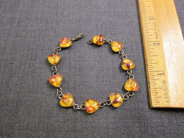 Beautiful handmade sterling silver & yellow resin w/real flowers bracelet 7"