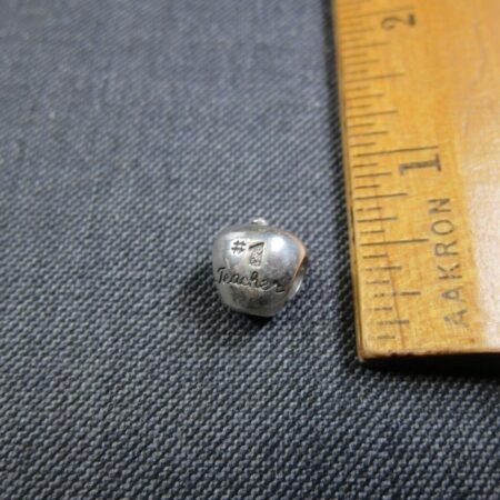 Cute solid sterling silver #1 Teacher apple charm bead for bracelet or necklace