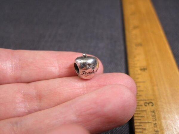 Cute solid sterling silver #1 Teacher apple charm bead for bracelet or necklace - Image 3