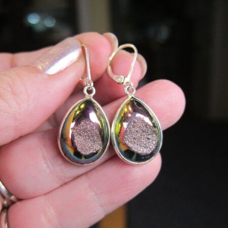 Beautiful sterling silver & titanium quartz druzy teardrop earrings