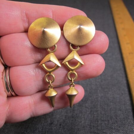 Gorgeous vintage Xeja matte gold-tone long dangle earrings geometric!