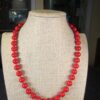 Gorgeous shiny red opaque glass round bead hand-knotted necklace 20"