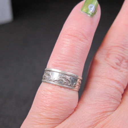 Cute sterling silver finger/toe ring PC 925 signed leaping dolphins adjustablel