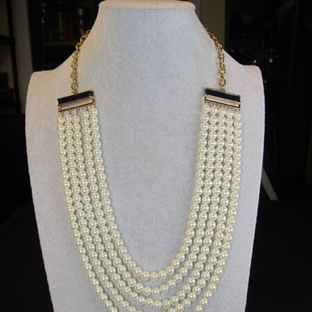 Beautiful Talbots 5-strand layer faux pearl necklace navy blue enamel gold-tone