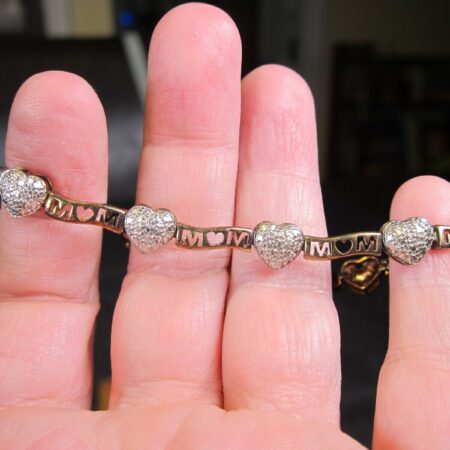 Cute! dark rose gold plated sterling silver hearts MOM link tennis bracelet DL