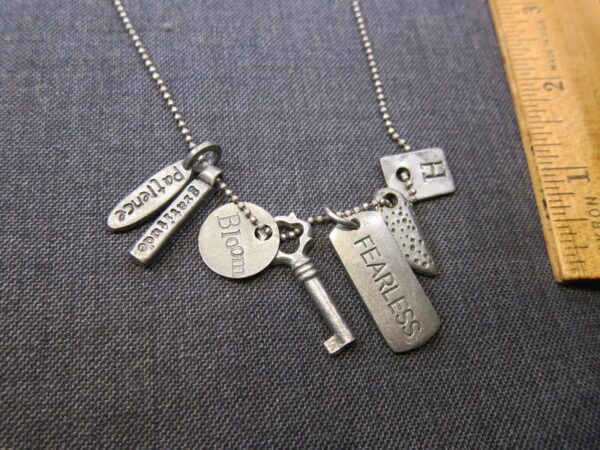 Very cute Amy Peters Studio pewter charms w/sterling silver 16" chain necklace - Image 5