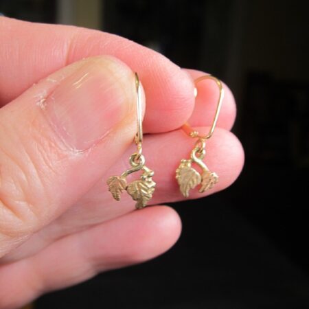 Dainty earrings 14K hinged hooks w/12K Black Hills Gold leaf dangles RGO 1.1g