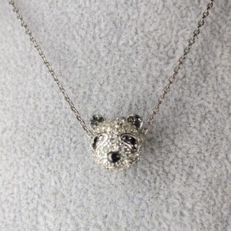 Cute silver-tone Fossil brand panda bear pave crystal charm bead necklace