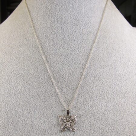 Gorgeous 925 FAS sterling silver tiny white stones butterfly necklace 18"