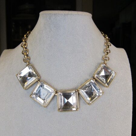 Chunky Banana Republic gold-tone large clear square glass statement necklace