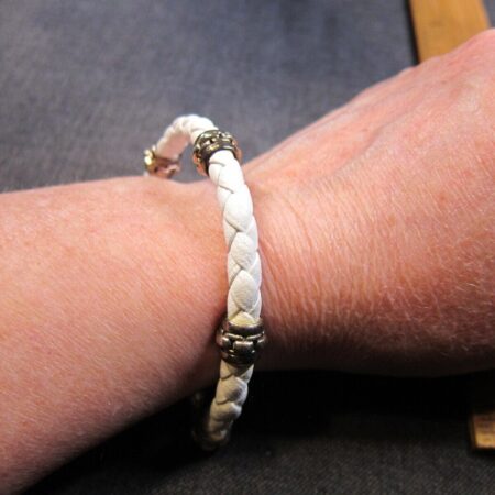 Beautiful JAI by John Hardy braided white leather sterling silver bracelet!