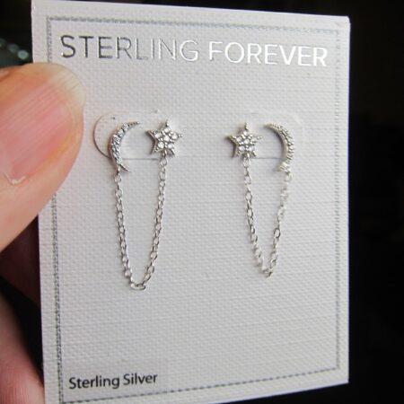 Gorgeous new Sterling Forever silver white stone moon sun 2-piercing earrings