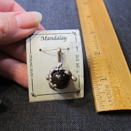 Beautiful new old stock Mandalay sterling silver tiger eye stone turtles pendant
