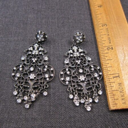 Beautiful Lia Sophia 2.5" black dangle chandelier earrings white rhinestones