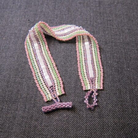 Gorgeous pastel hand-woven glass bead bracelet purple white green EASTER!