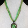 Gorgeous multi-strand green cord necklace w/dichroic glass pendant 19-21" - Image 2