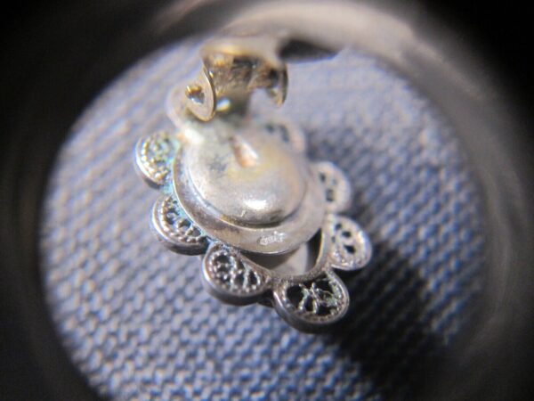 Vintage Holland Delft porcelain windmill 835 silver filigree clip on earrings - Image 4