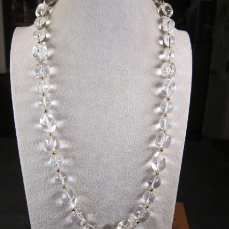 Lovely vintage Liz Claiborne clear lucite bead & gold-tone 28" necklace chunky